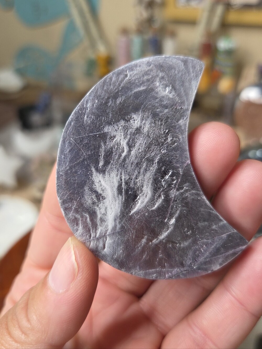 Gem Lepidolite Purple Mica Polished Moon With Stand 3 In ( Emotional Balance) A - Picture 4 of 5